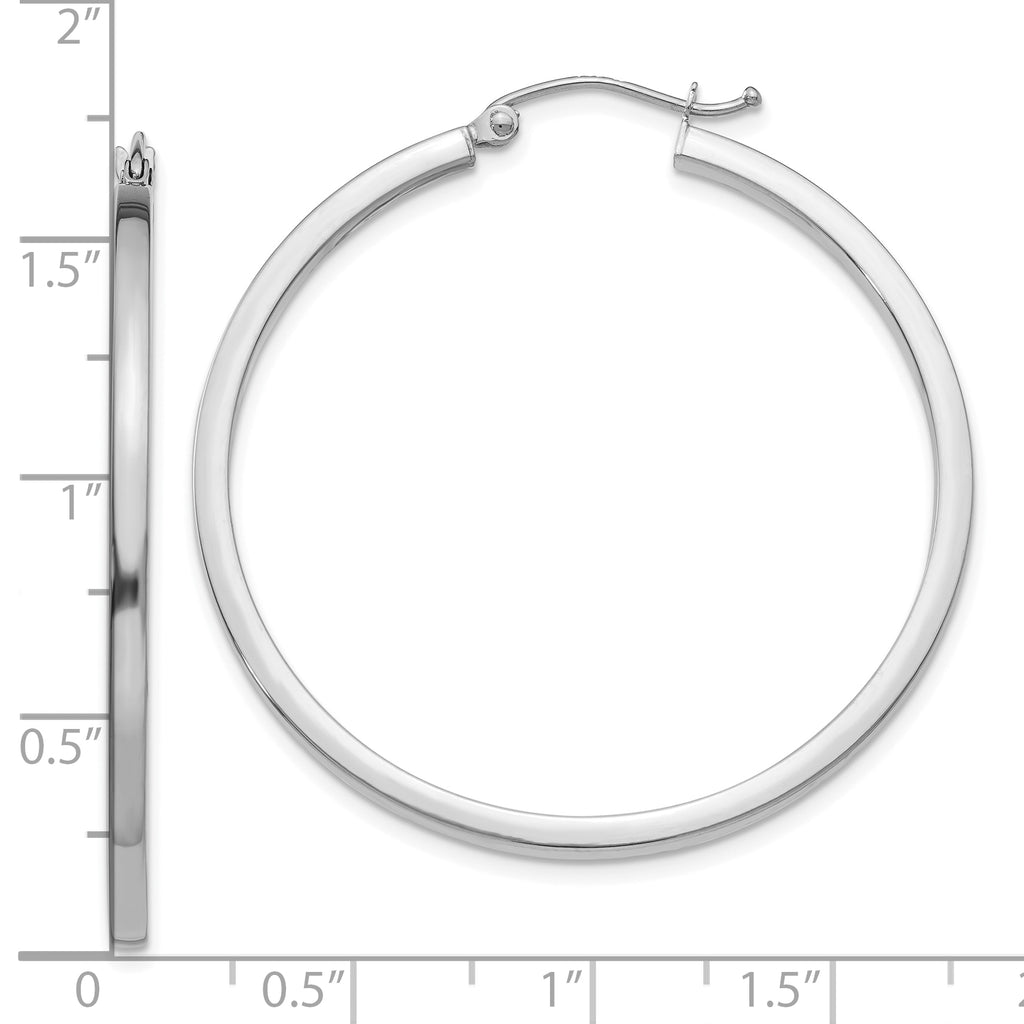 14k White Gold 2mm Square Tube Hoop Earrings
