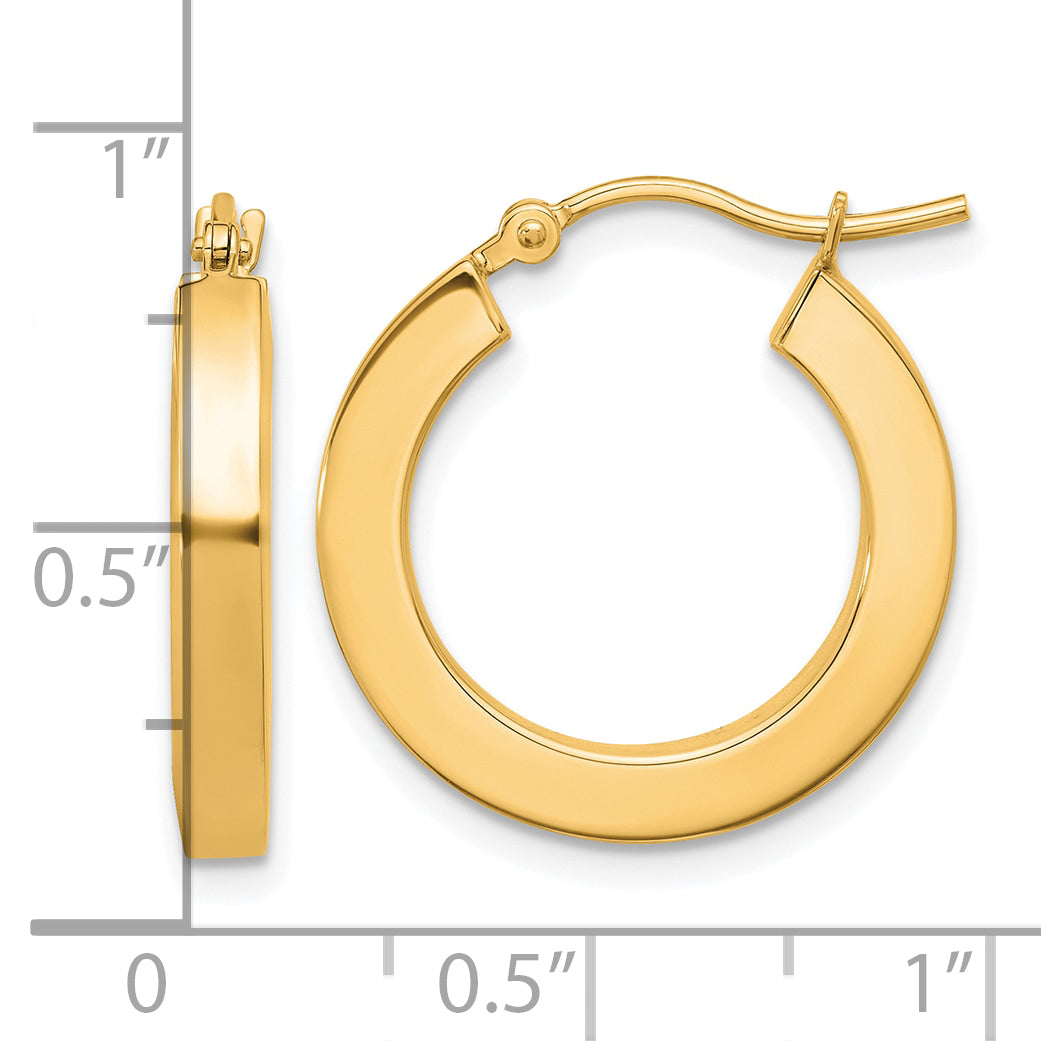 14k 3mm Polished Square Hoop Earrings