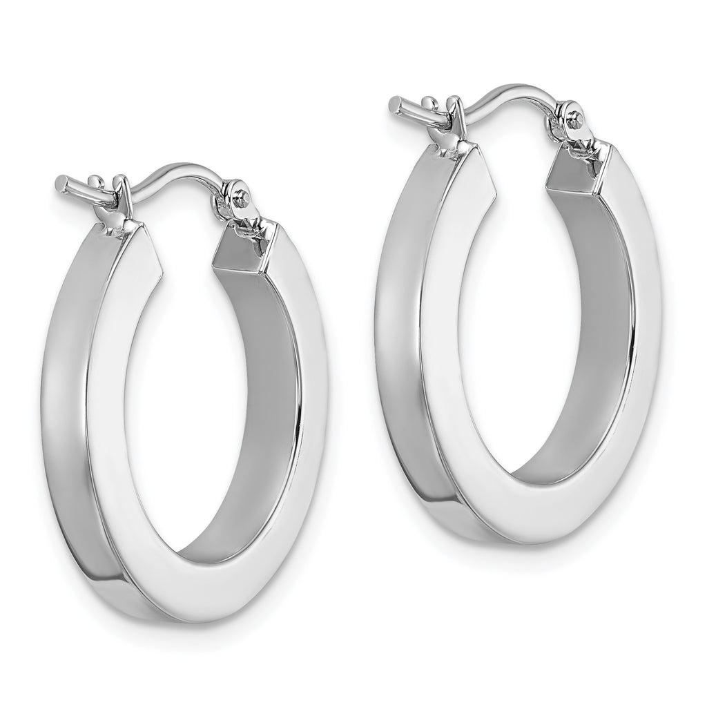 14k White Gold 3mm Polished Square Tube Hoop Earrings