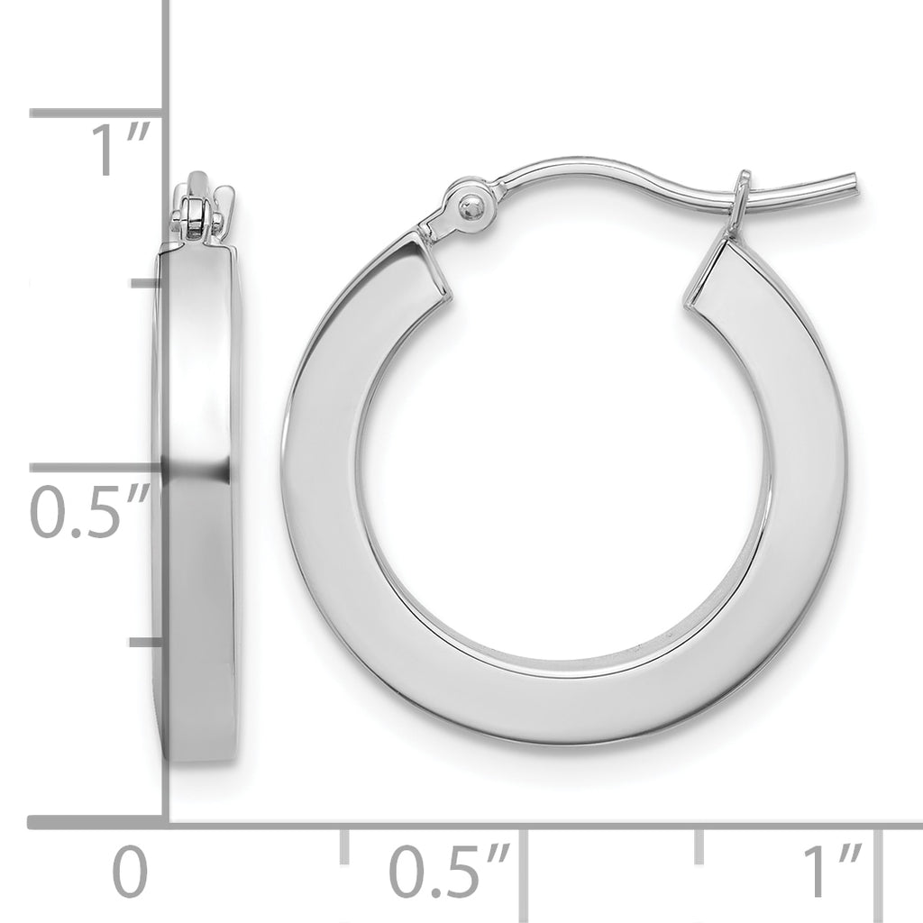 14k White Gold 3mm Polished Square Tube Hoop Earrings