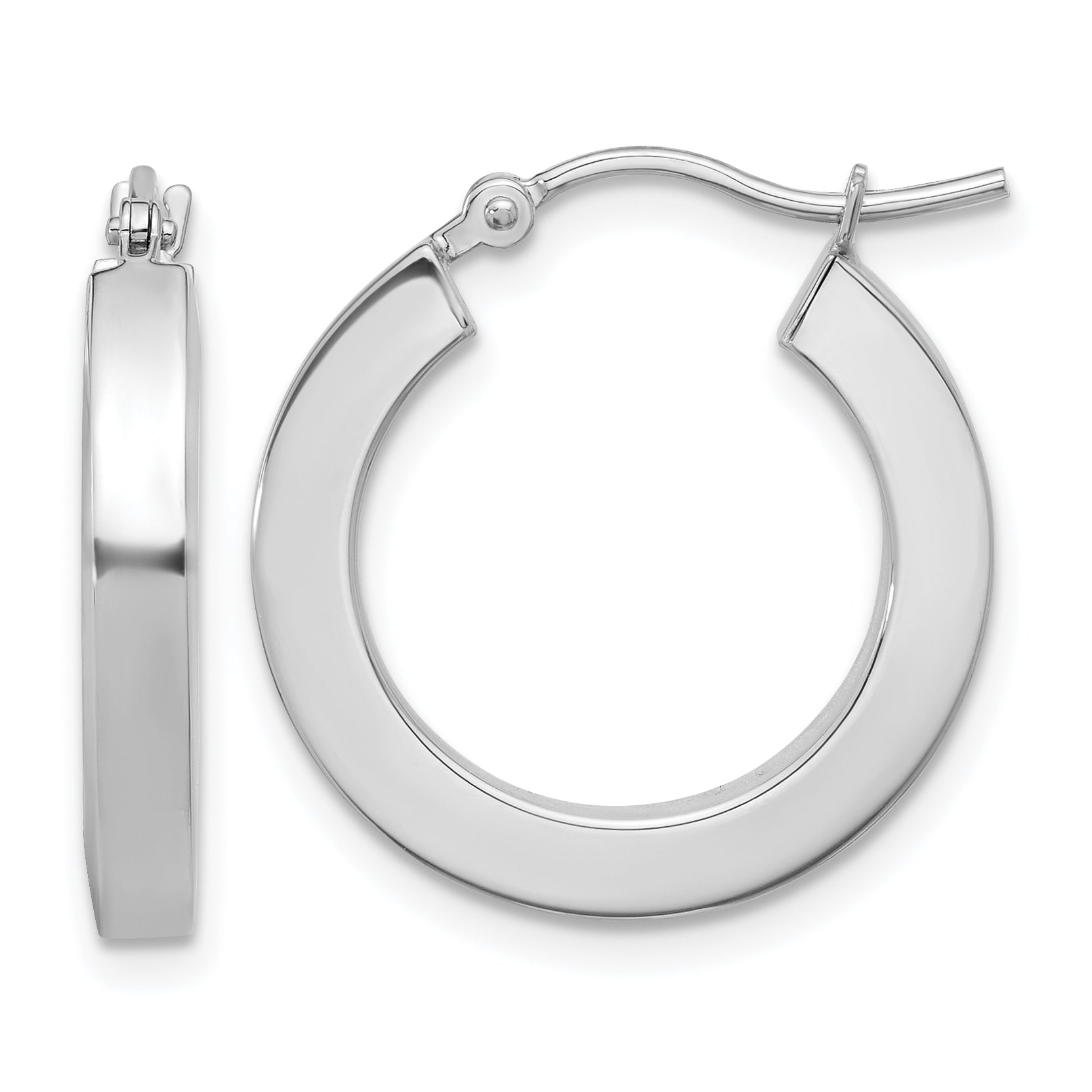 14k White Gold 3mm Polished Square Tube Hoop Earrings Main image