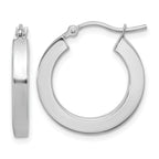 14k White Gold 3mm Polished Square Tube Hoop Earrings