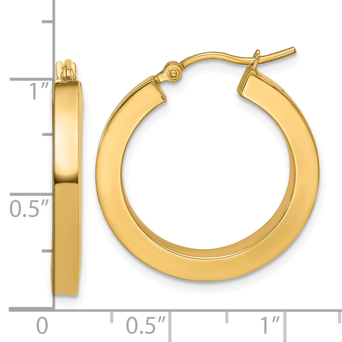 14k 3mm Polished Square Hoop Earrings
