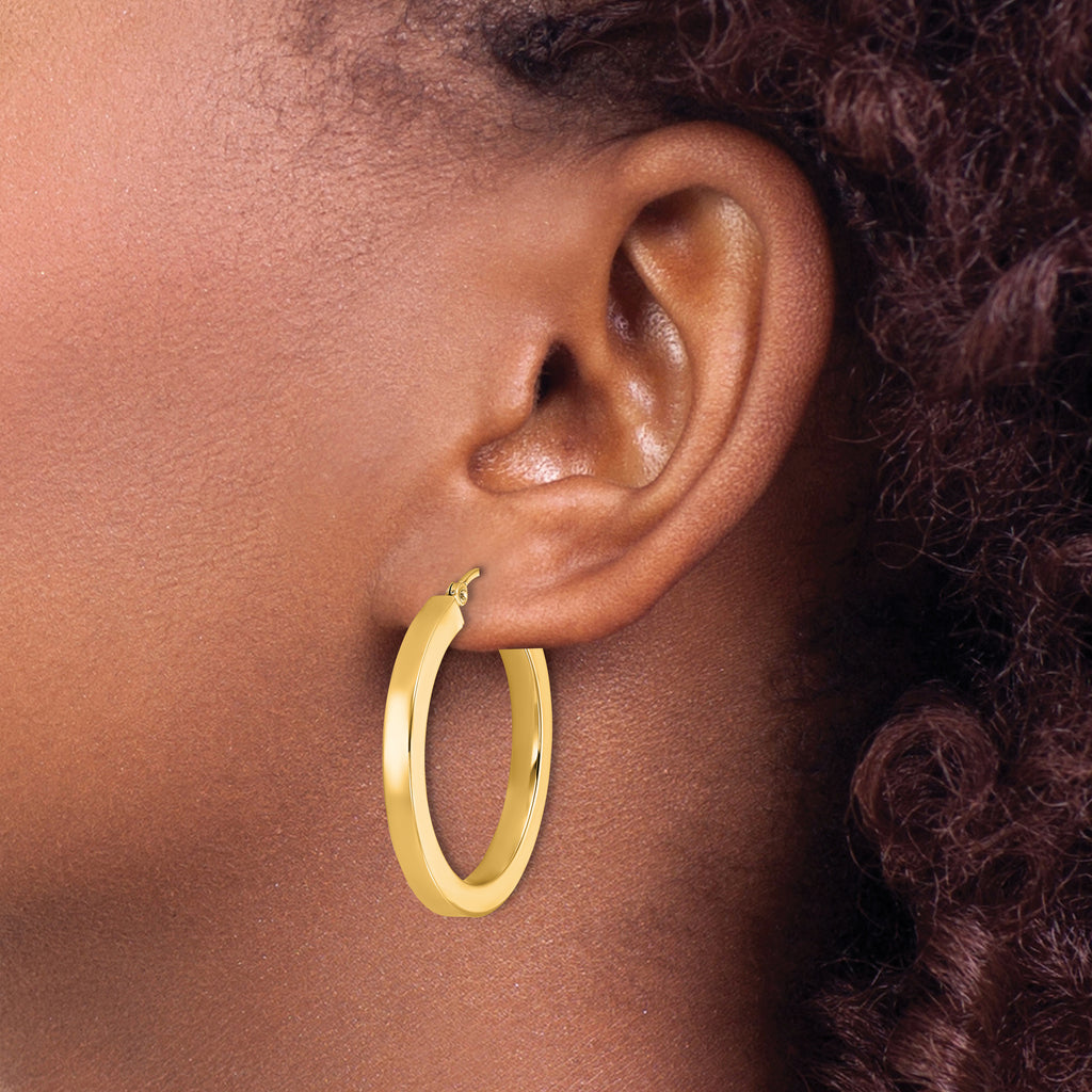 14k 3mm Polished Square Hoop Earrings