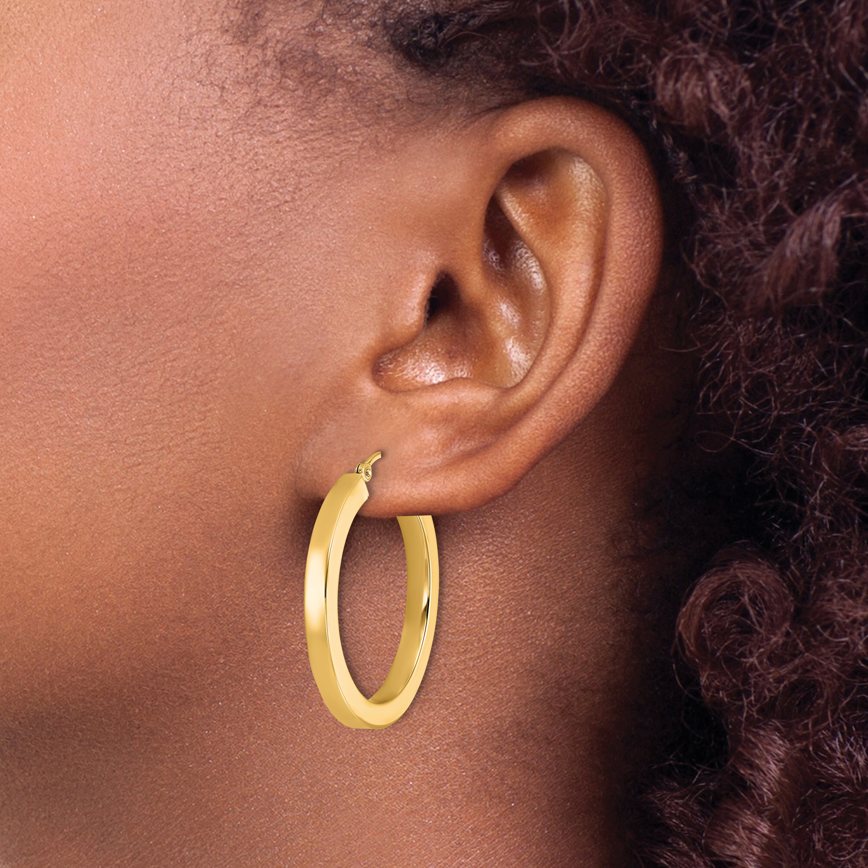 14k 3mm Polished Square Hoop Earrings
