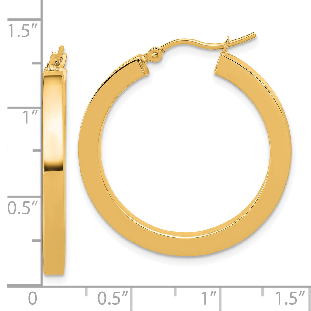 14k 3mm Polished Square Hoop Earrings