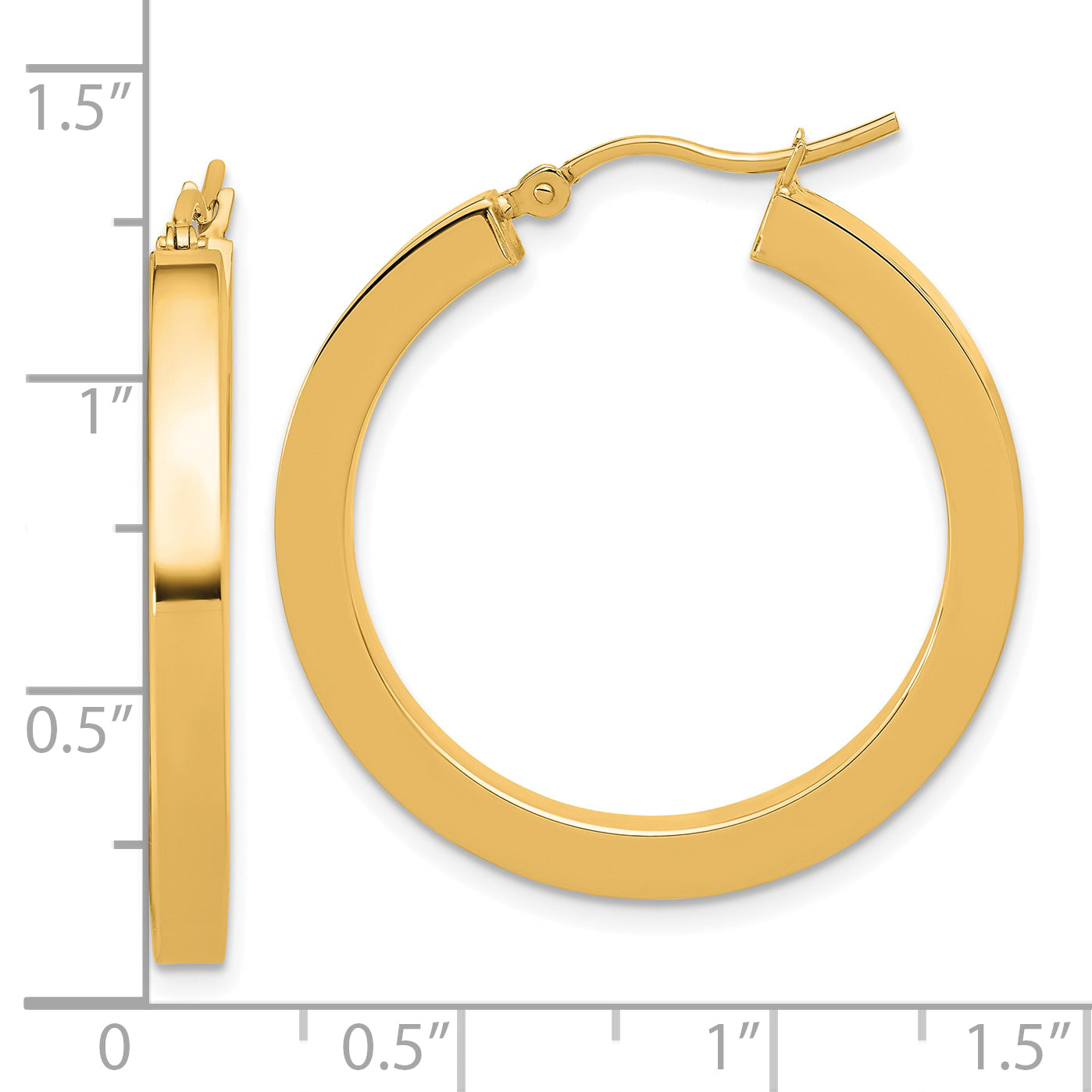14k 3mm Polished Square Hoop Earrings