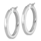 14k White Gold 3mm Polished Square Tube Hoop Earrings