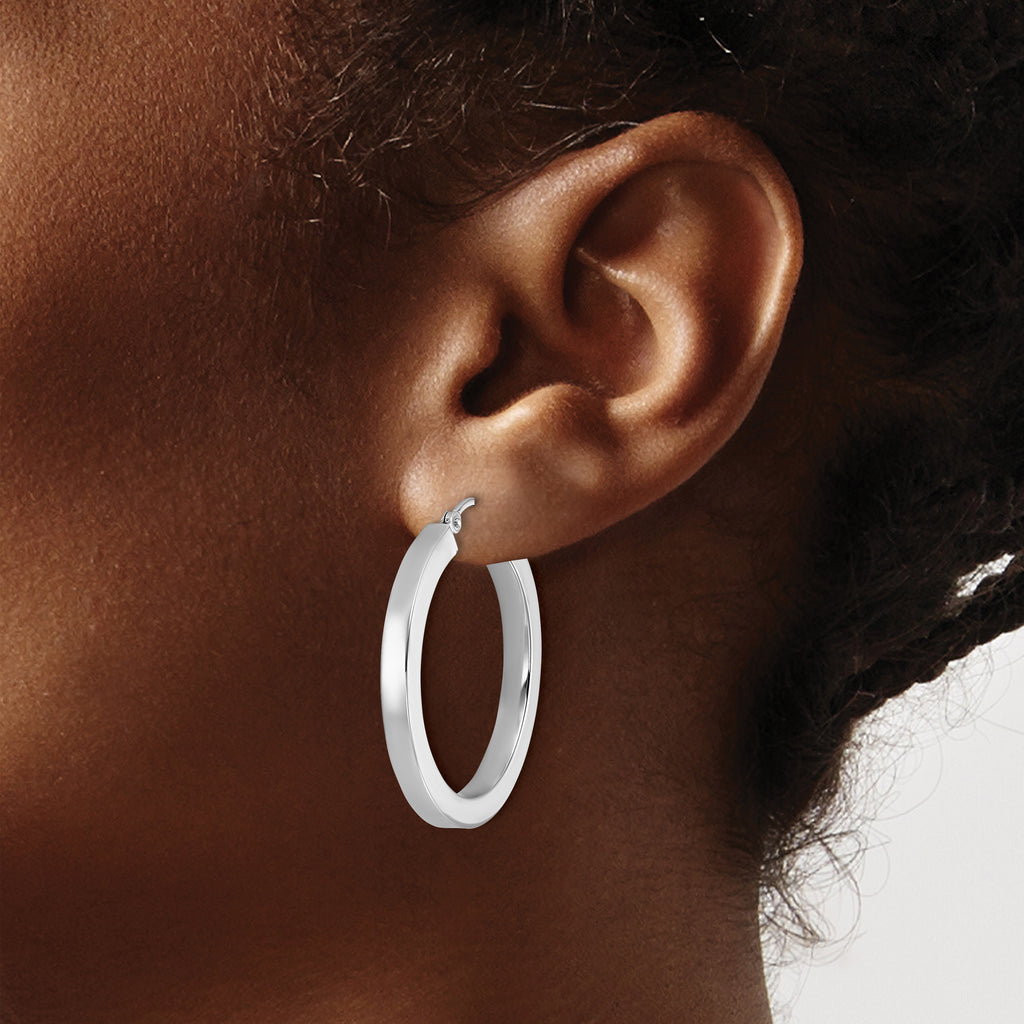 14k White Gold 3mm Polished Square Tube Hoop Earrings