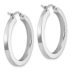 14k White Gold 3mm Polished Square Tube Hoop Earrings