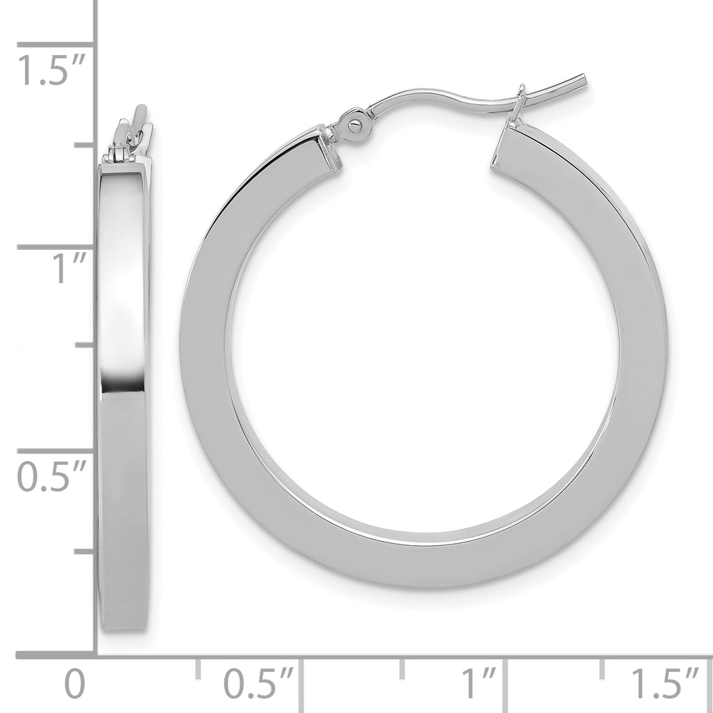 14k White Gold 3mm Polished Square Tube Hoop Earrings