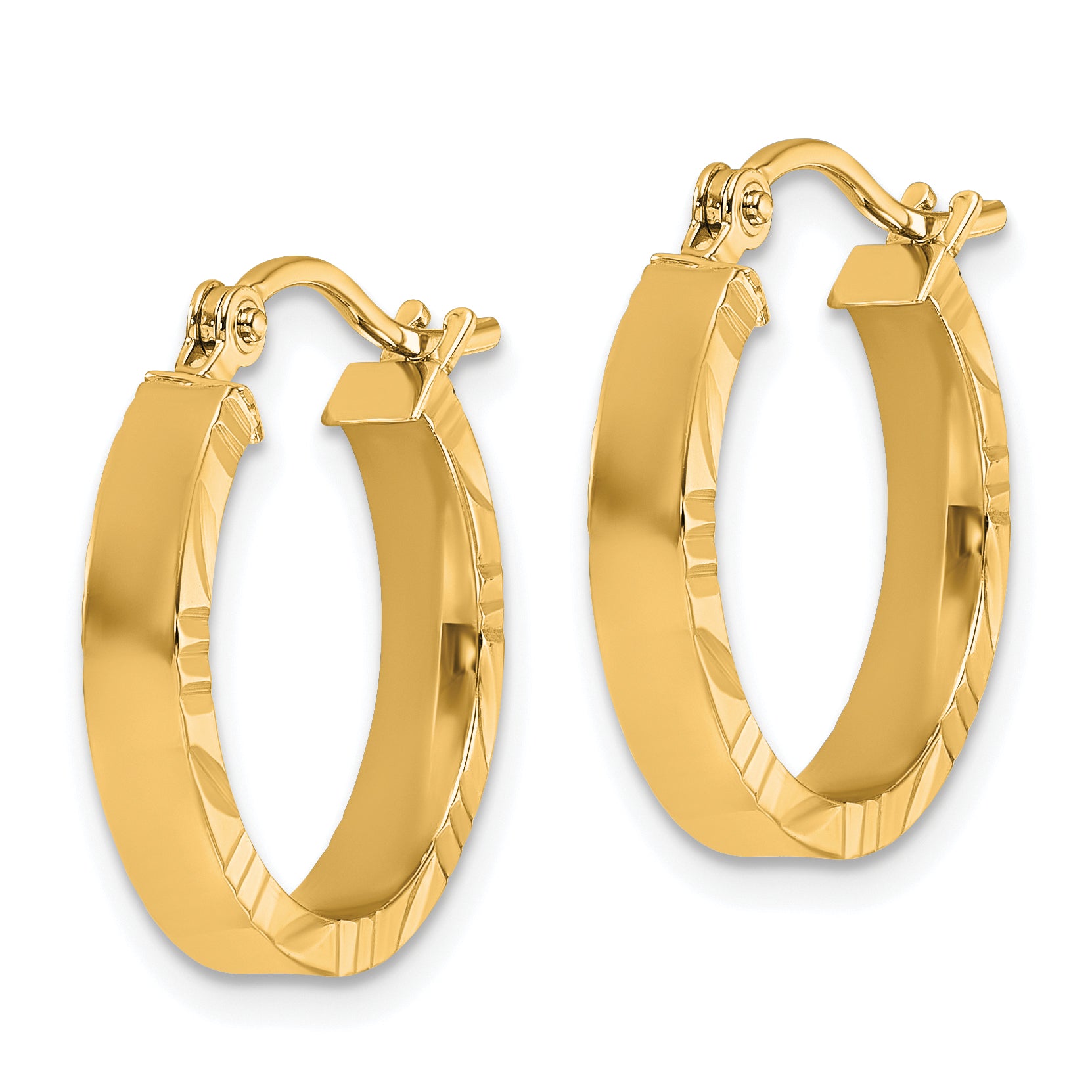 14k Small 3mm D/C Edge Polished Hoop Earrings