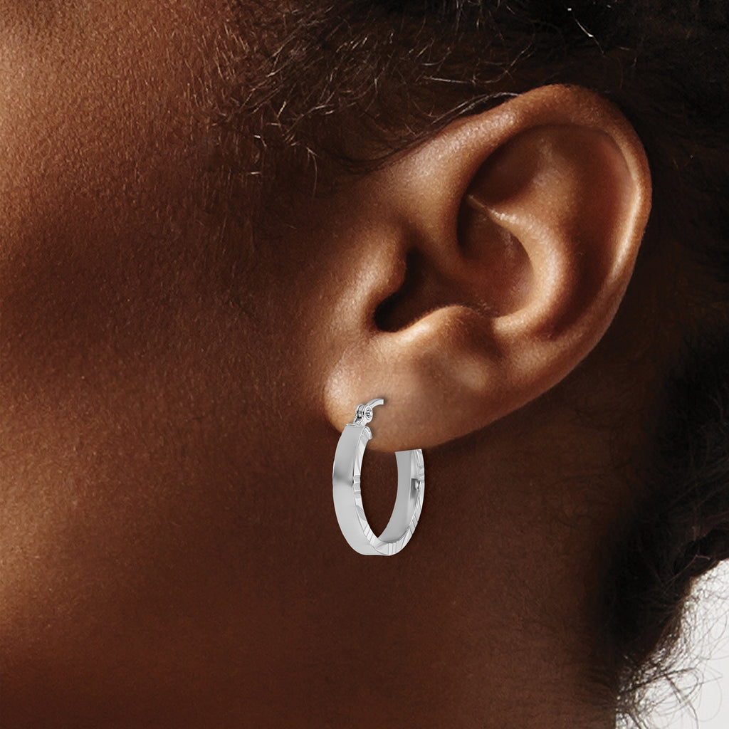 14k White Gold Small 3mm D/C Edge Polished Hoop Earrings