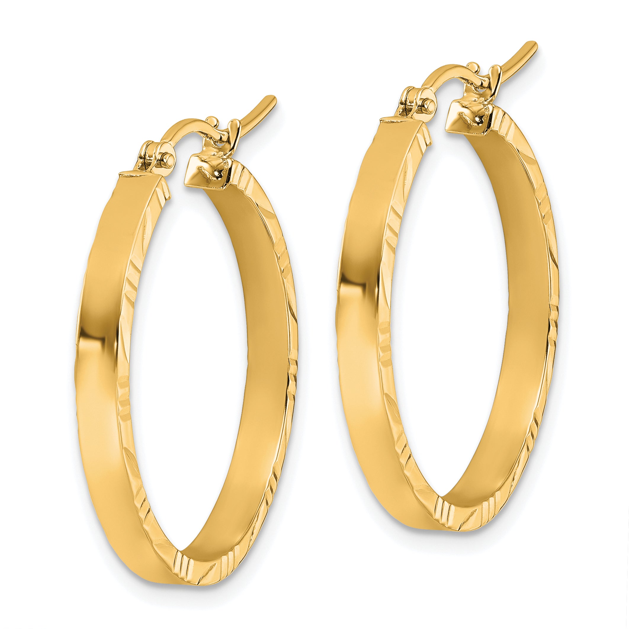 14k D/C Edge Medium 3mm Polished Hoop Earrings Secondary image