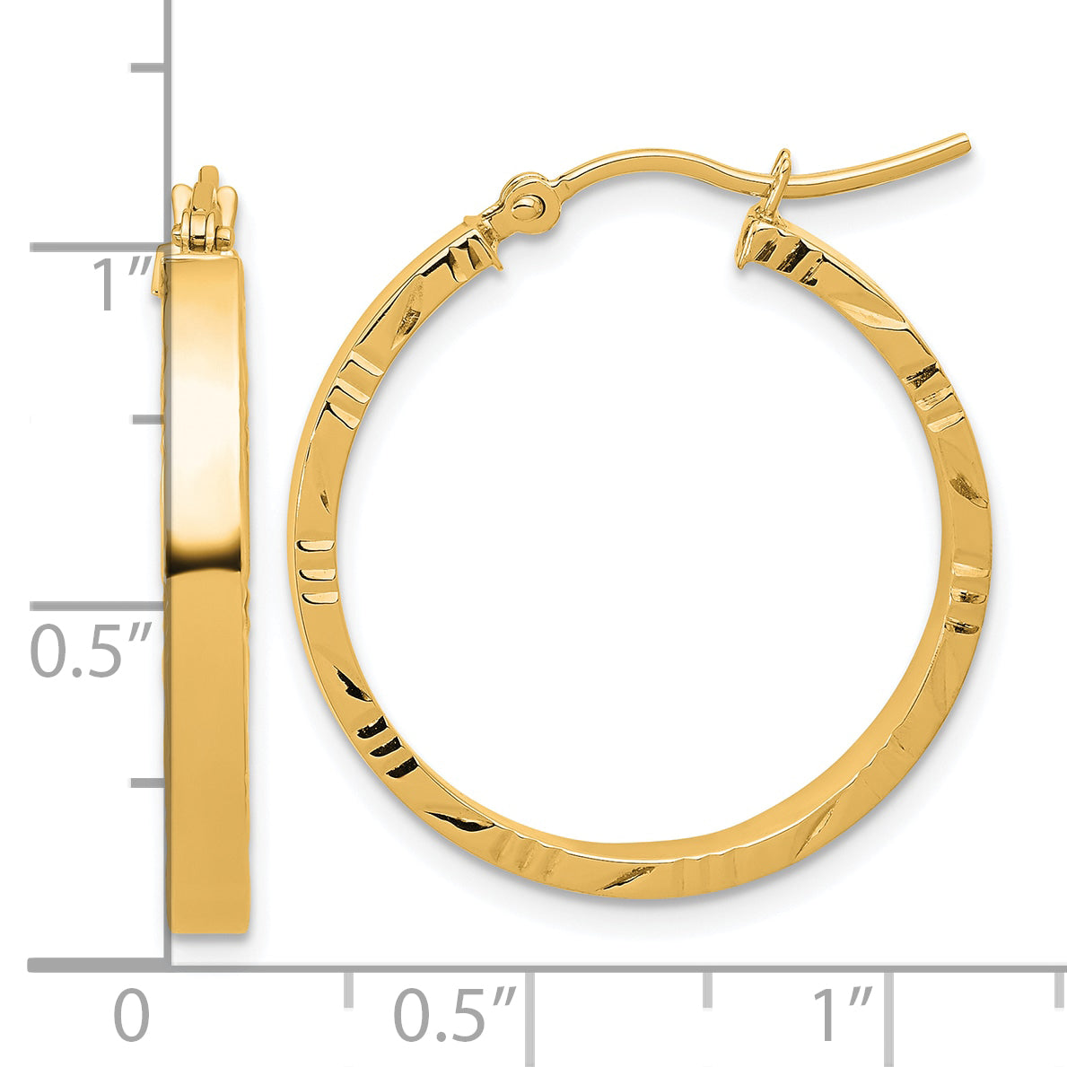 14k D/C Edge Medium 3mm Polished Hoop Earrings