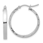14k White Gold D/C Edge Medium 3mm Polished Hoop Earrings