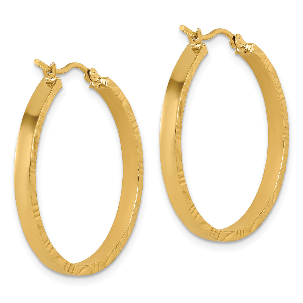 14k D/C Edge Large 3mm Polished Hoop Earrings