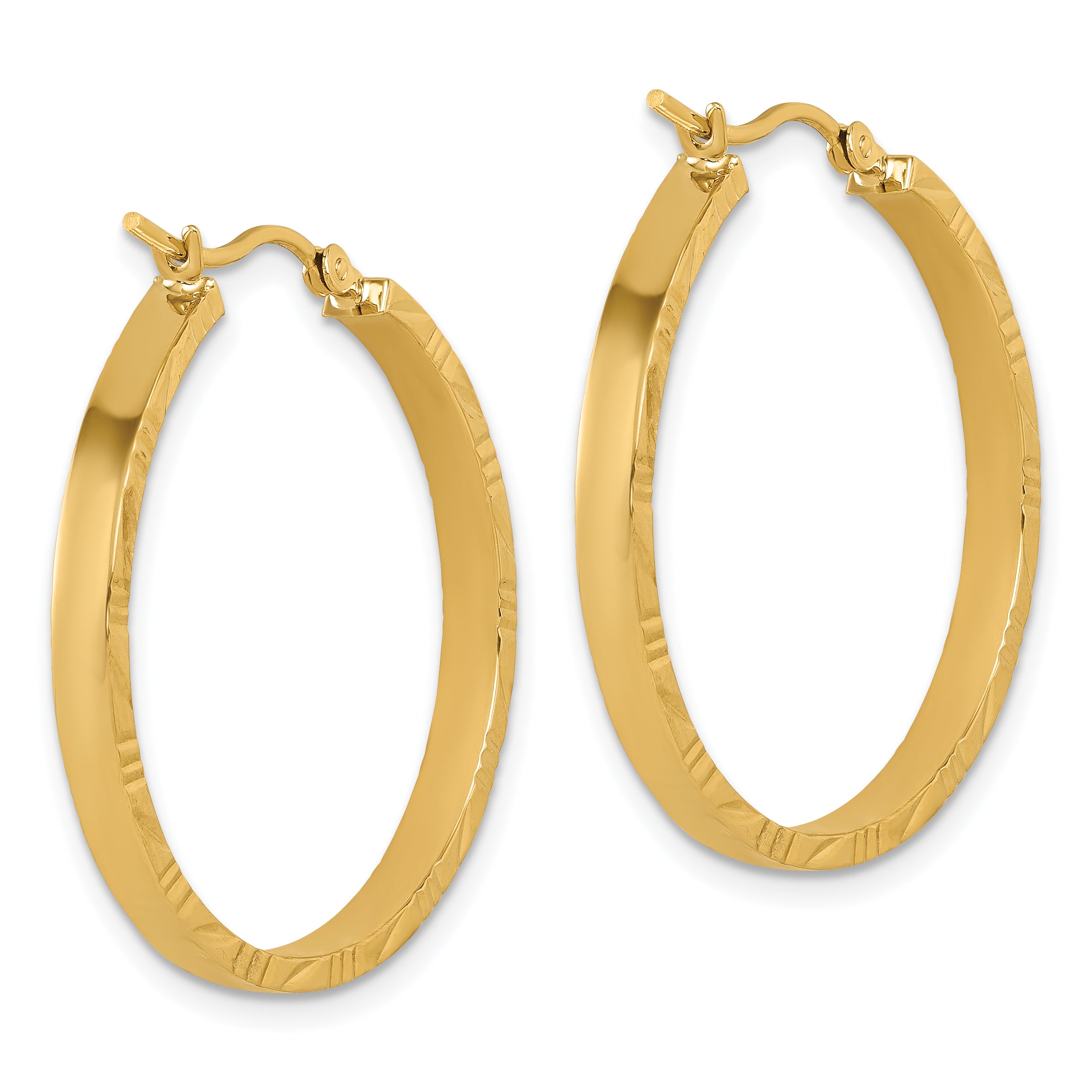 14k D/C Edge Large 3mm Polished Hoop Earrings