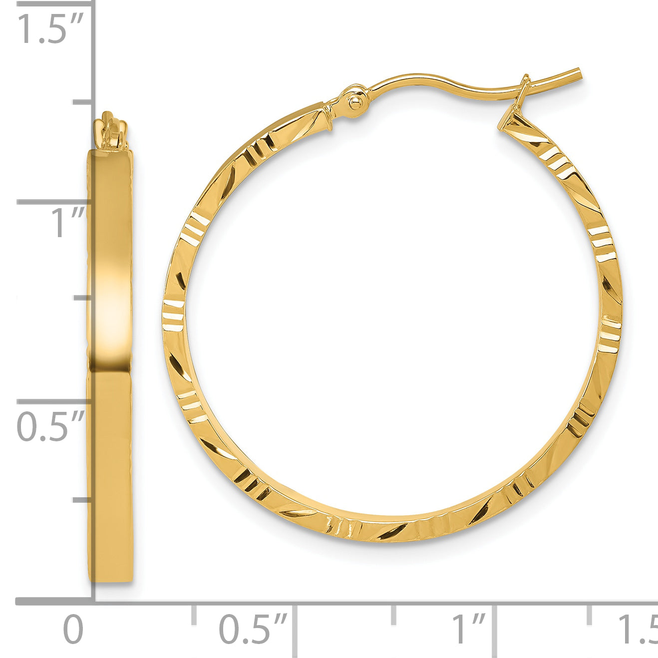 14k D/C Edge Large 3mm Polished Hoop Earrings