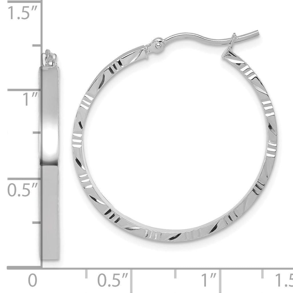 14k White Gold D/C Edge Large 3mm Polished Hoop Earrings