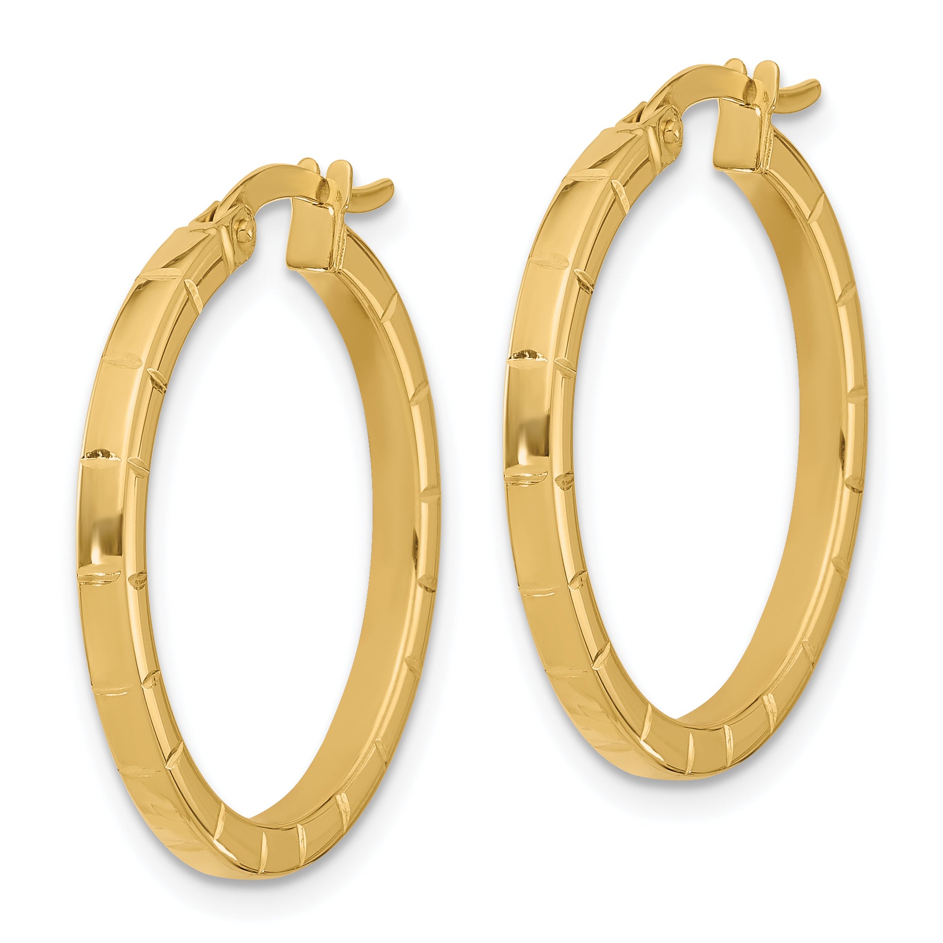 14K Polished and Grooved Round Hoop Earrings Secondary image