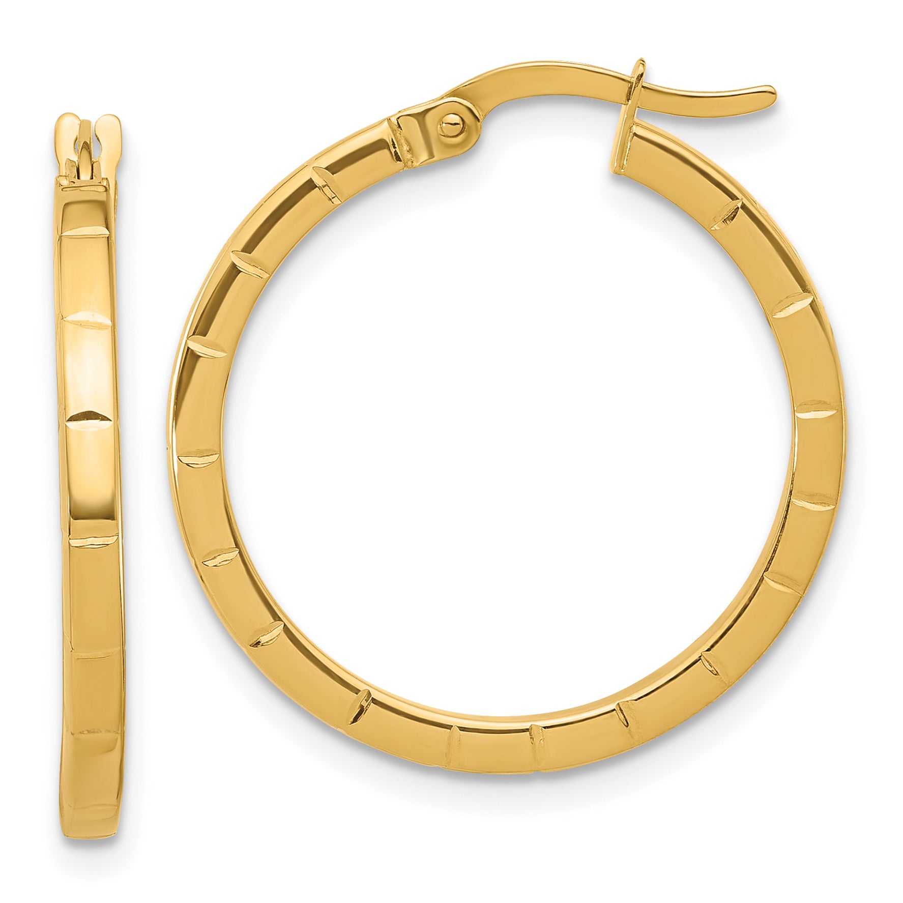 14K Polished and Grooved Round Hoop Earrings Main image