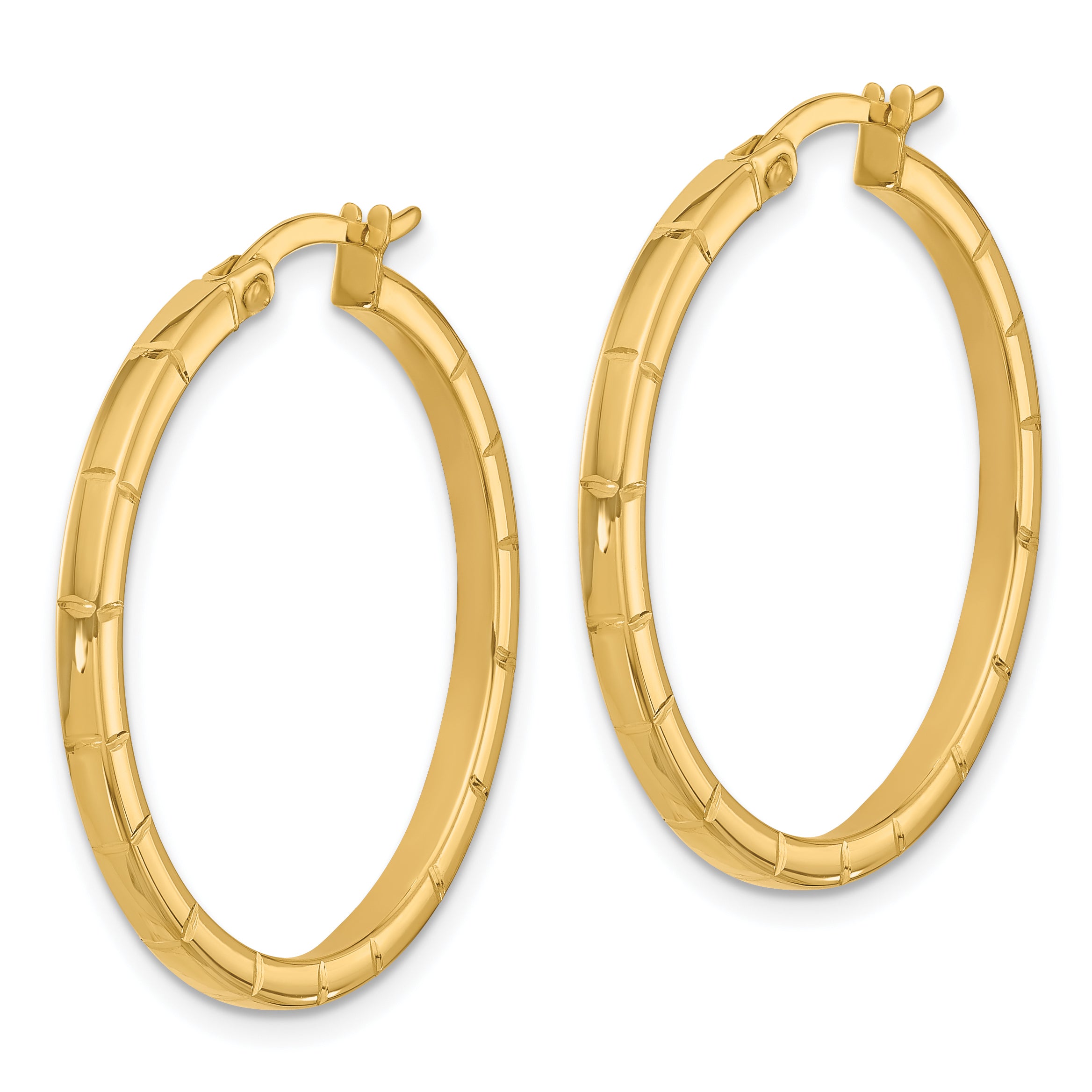 14K Polished and Grooved Round Hoop Earrings Secondary image