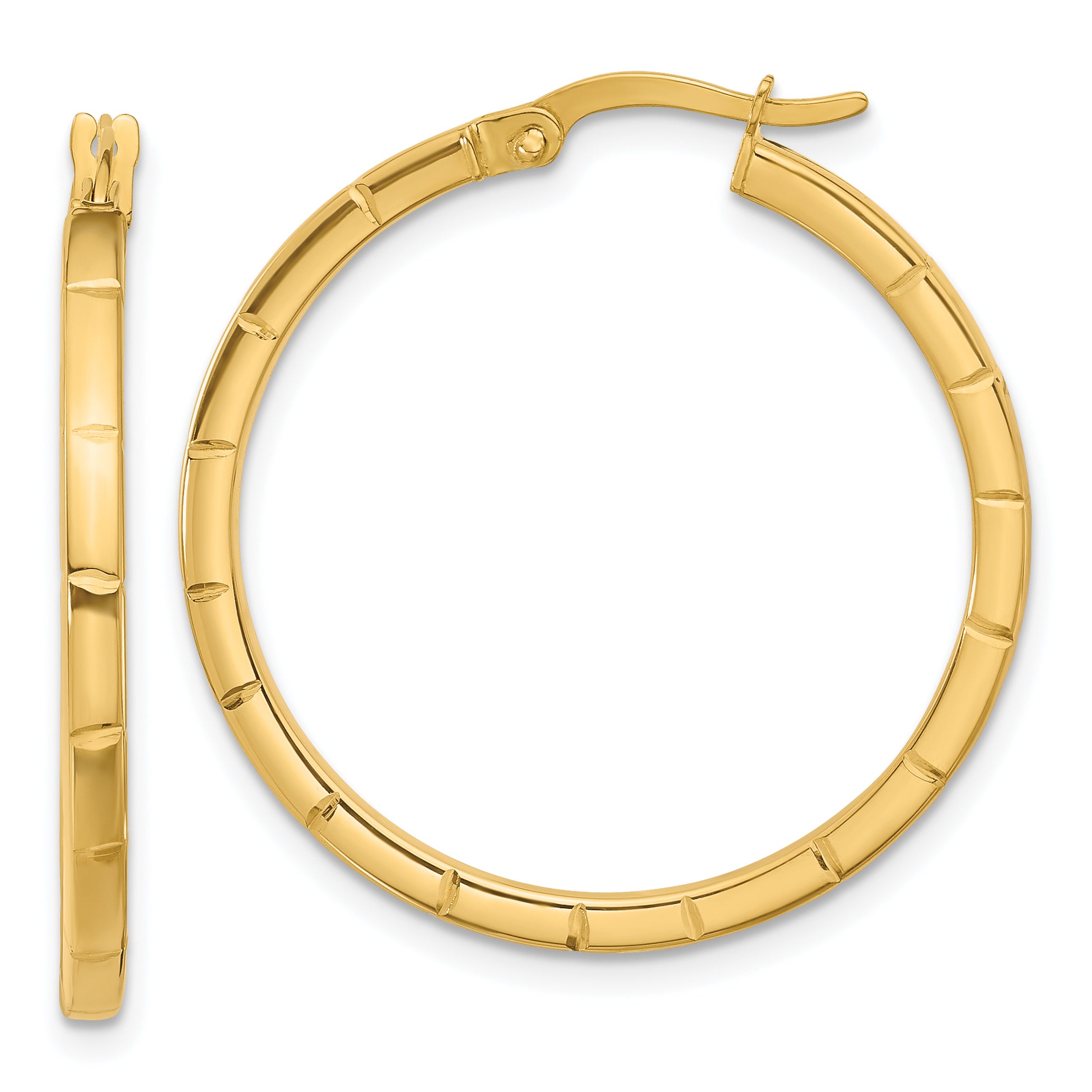 14K Polished and Grooved Round Hoop Earrings Main image