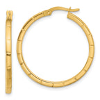 14K Polished and Grooved Round Hoop Earrings