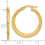 14K Polished and Scratch Finish Round Hoop Earrings