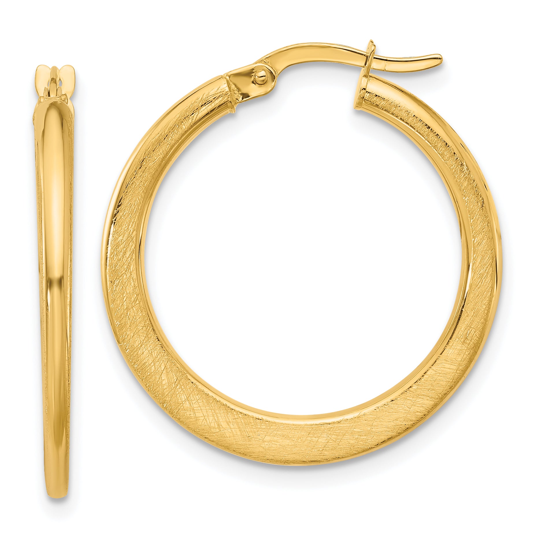 14K Polished and Scratch Finish Round Hoop Earrings Main image