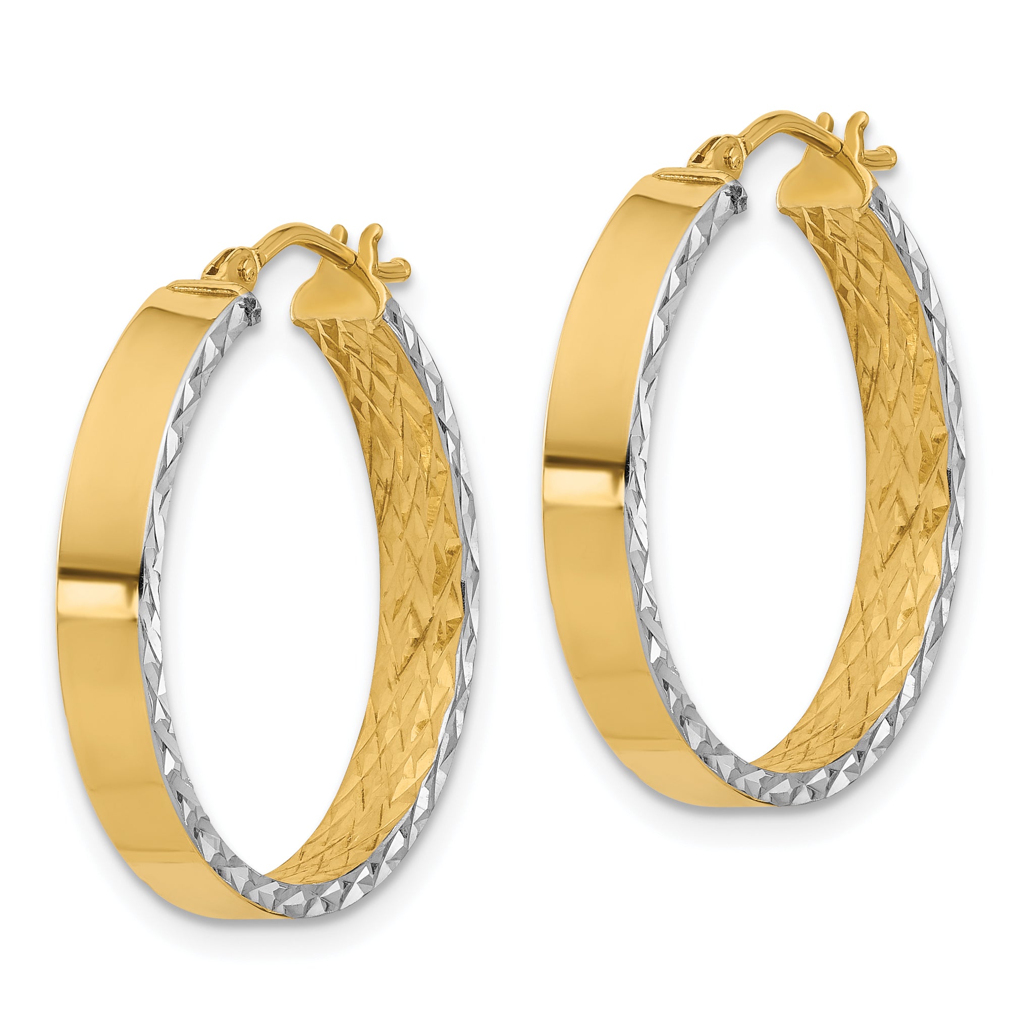 14K w/Rhodium Polished and D/C Hoop In/Out Hoop Earrings Secondary image
