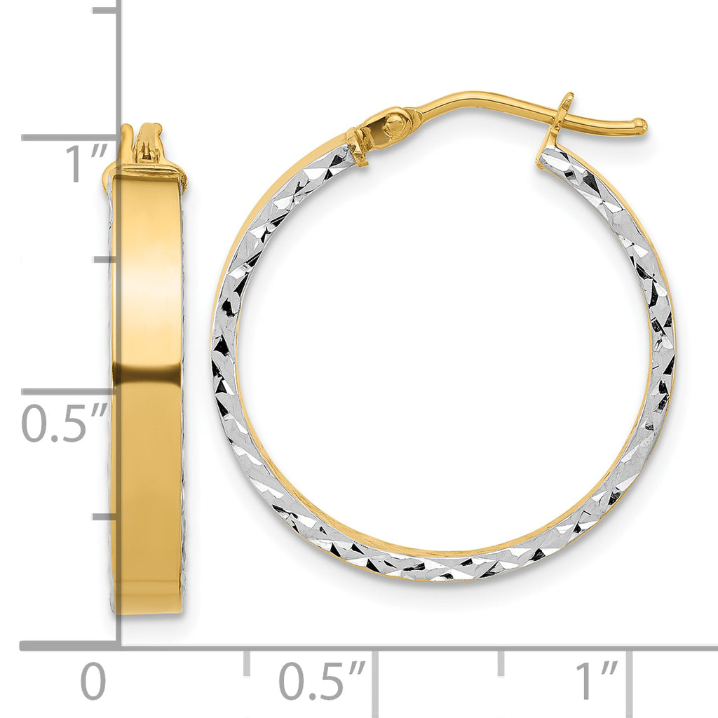 14K w/Rhodium Polished and D/C Hoop In/Out Hoop Earrings