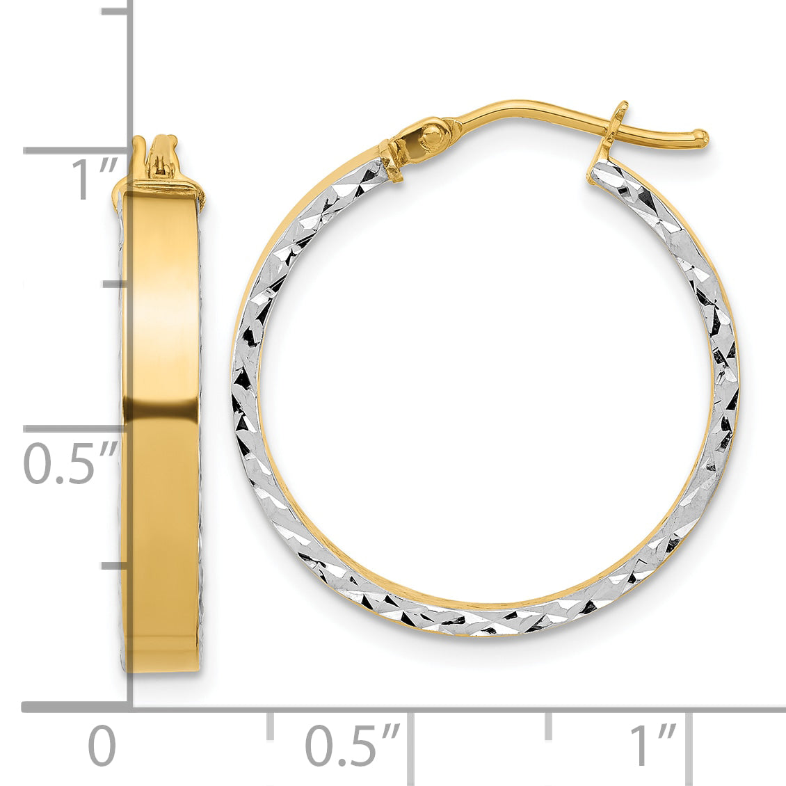 14K w/Rhodium Polished and D/C Hoop In/Out Hoop Earrings