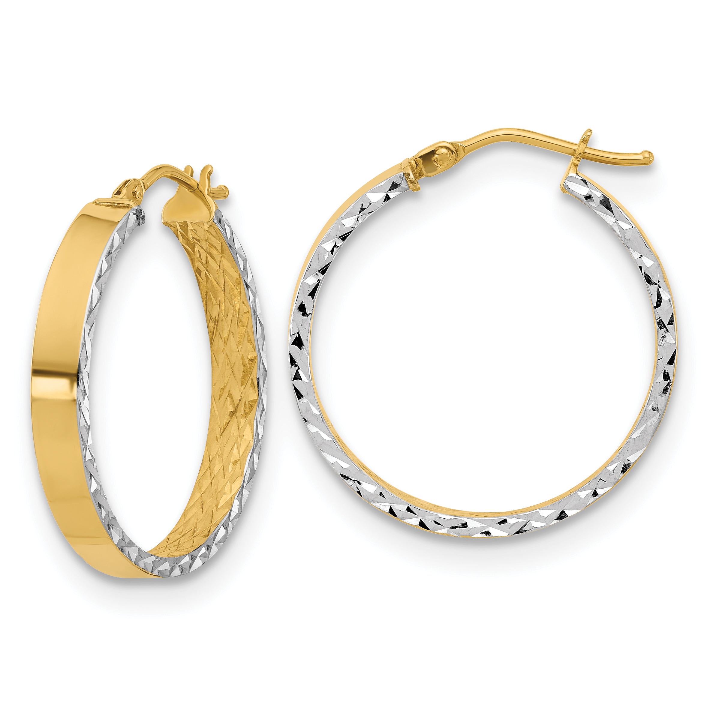 14K w/Rhodium Polished and D/C Hoop In/Out Hoop Earrings Main image