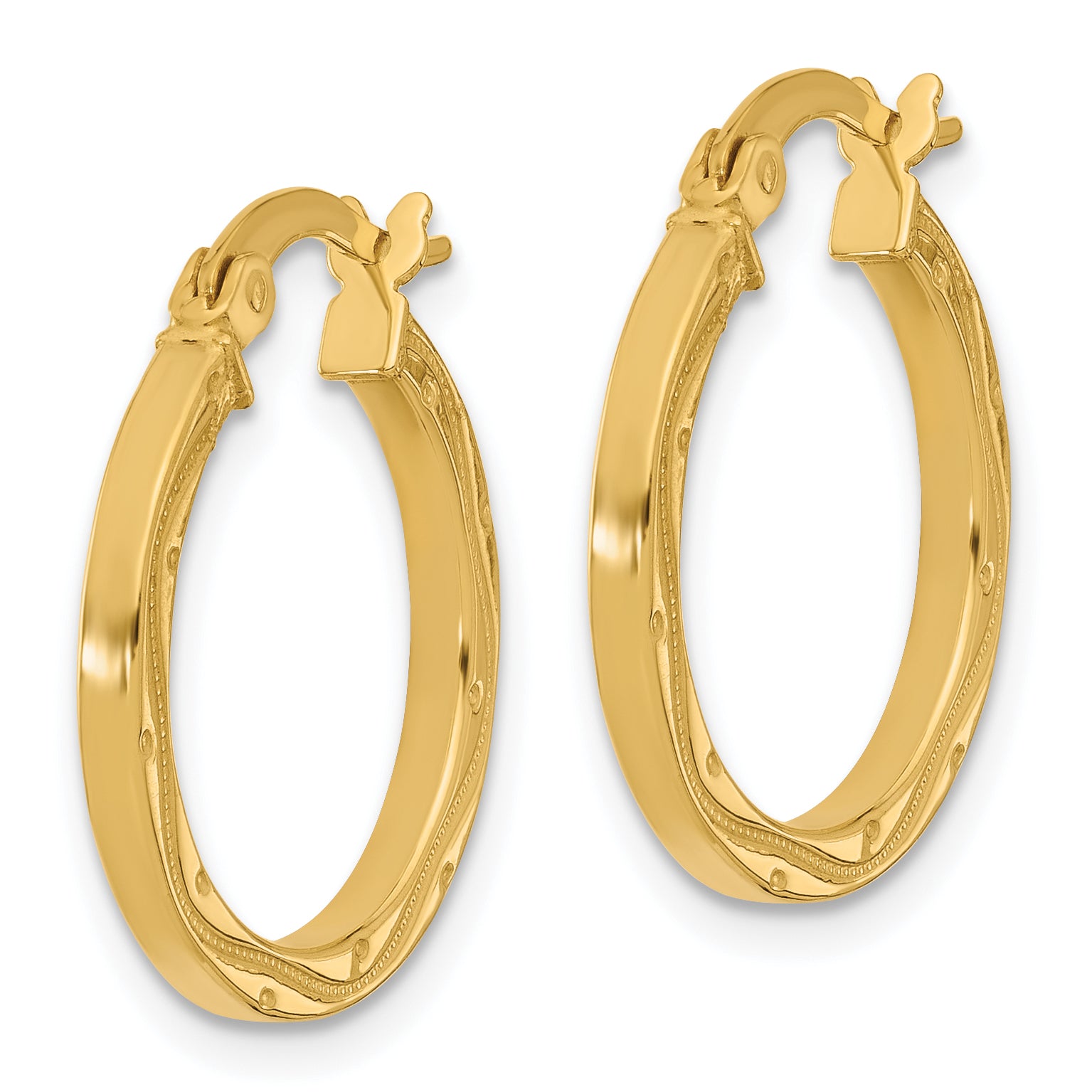 14k Polished and Textured Square Tube Hoop Earrings Secondary image