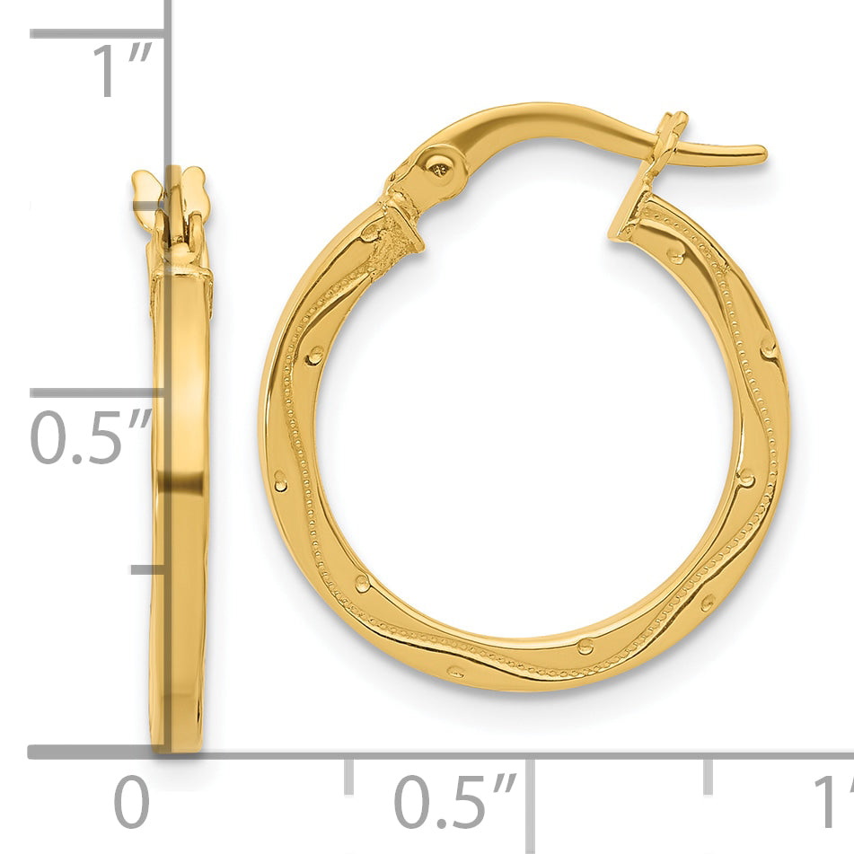 14k Polished and Textured Square Tube Hoop Earrings
