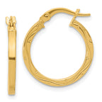 14k Polished and Textured Square Tube Hoop Earrings