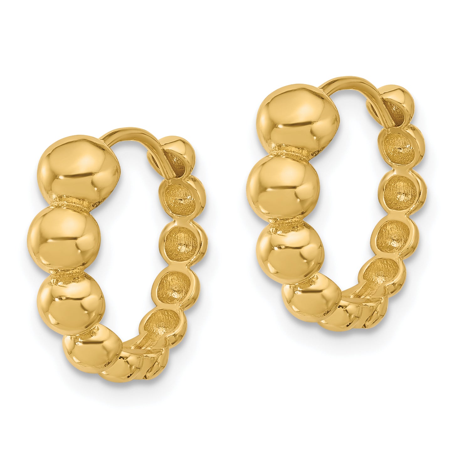 14K Polished Beaded Hoop Earrings Secondary image