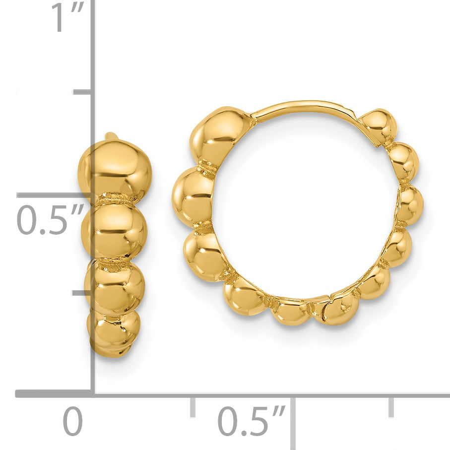 14K Polished Beaded Hoop Earrings
