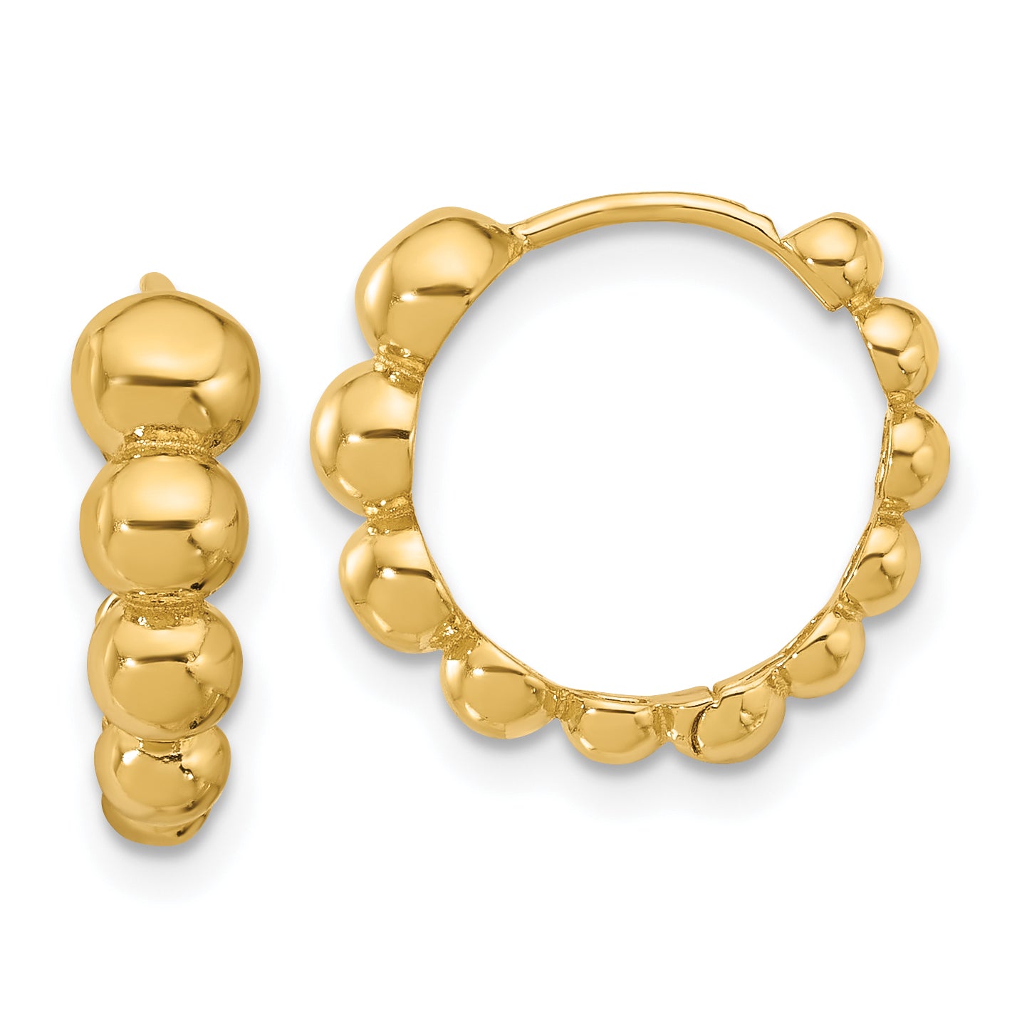14K Polished Beaded Hoop Earrings Main image