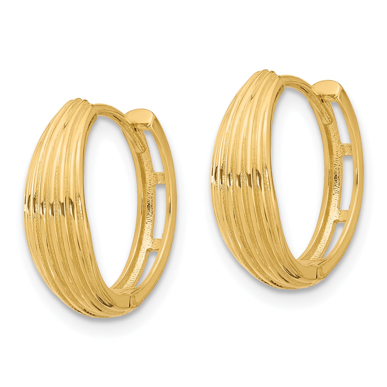 14K Polished and Grooved Hinged Hoop Earrings Secondary image