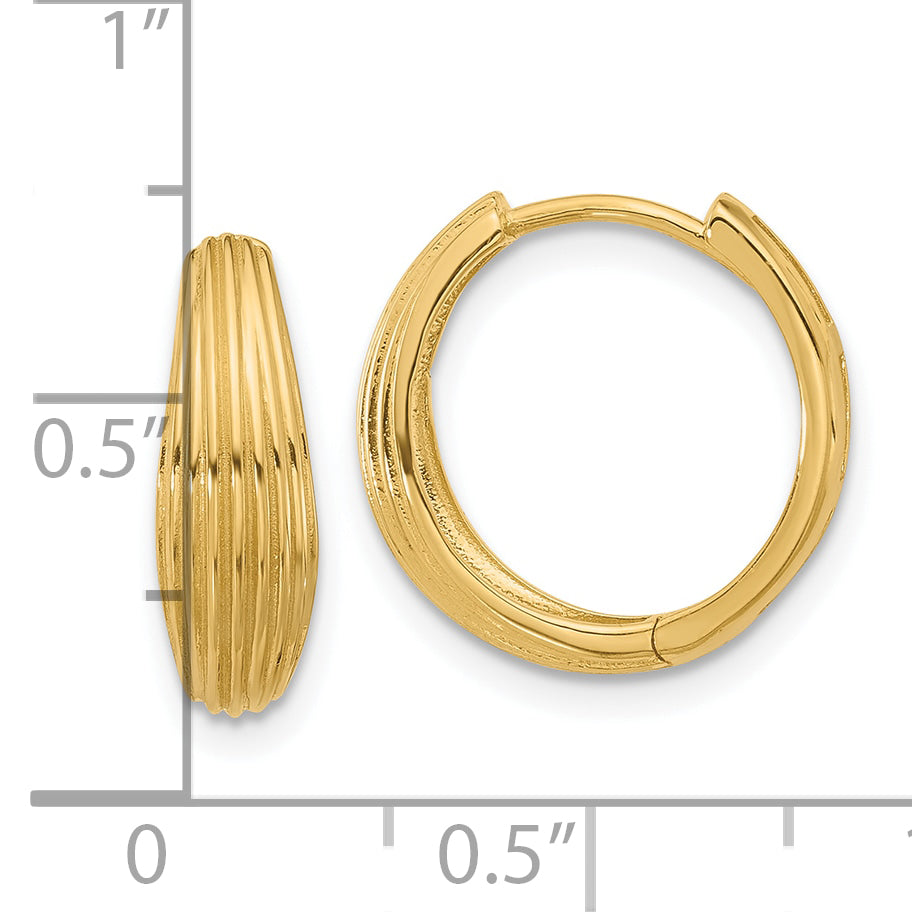 14K Polished and Grooved Hinged Hoop Earrings