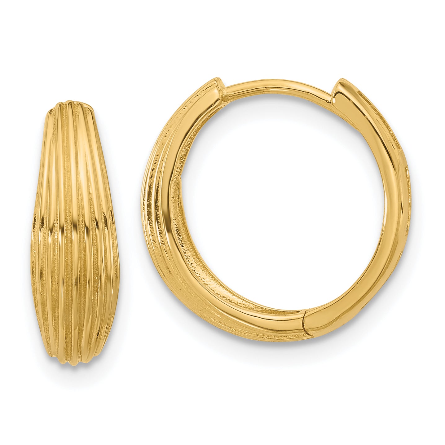 14K Polished and Grooved Hinged Hoop Earrings Main image