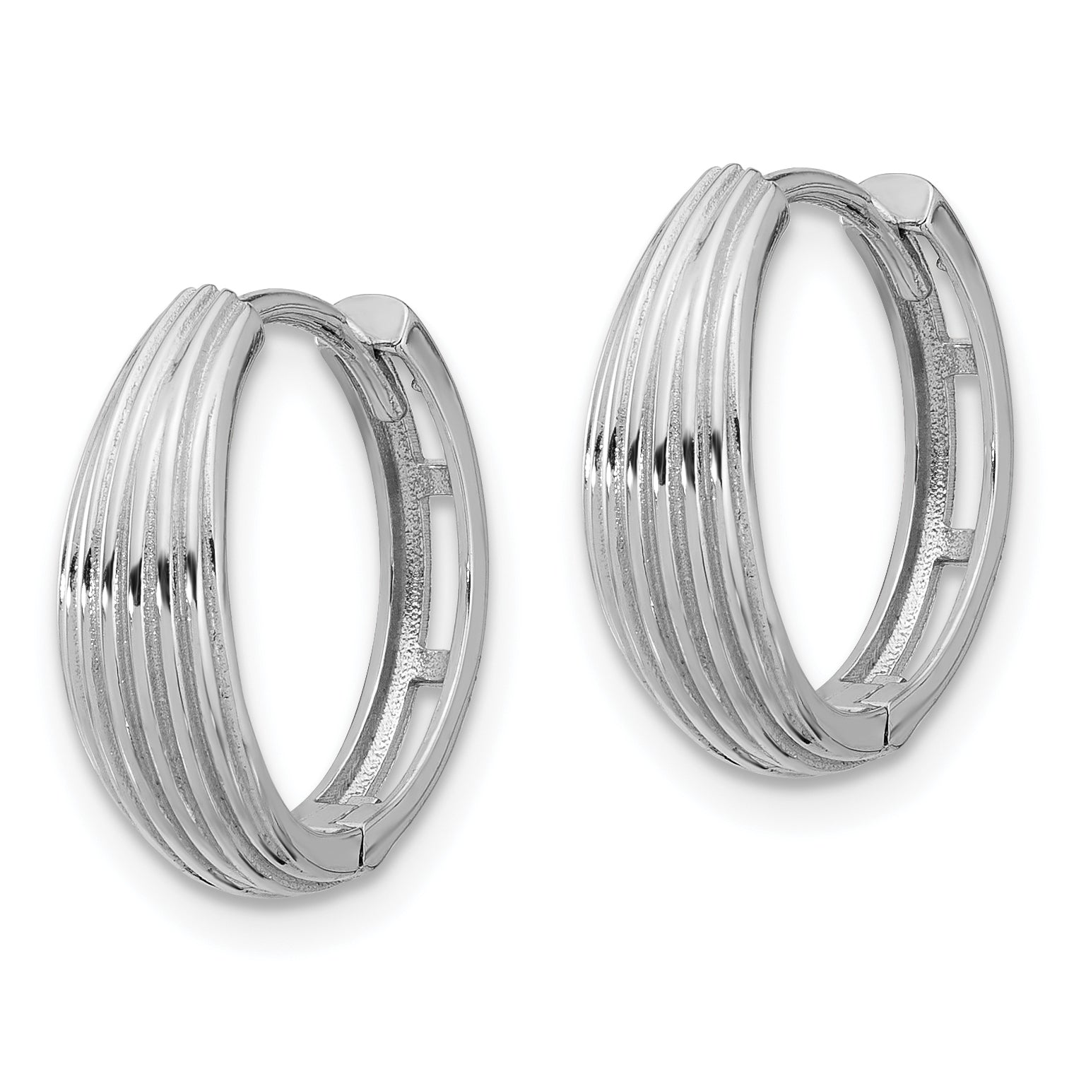 14K White Gold Polished and Grooved Hinged Hoop Earrings Secondary image