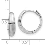 14K White Gold Polished and Grooved Hinged Hoop Earrings