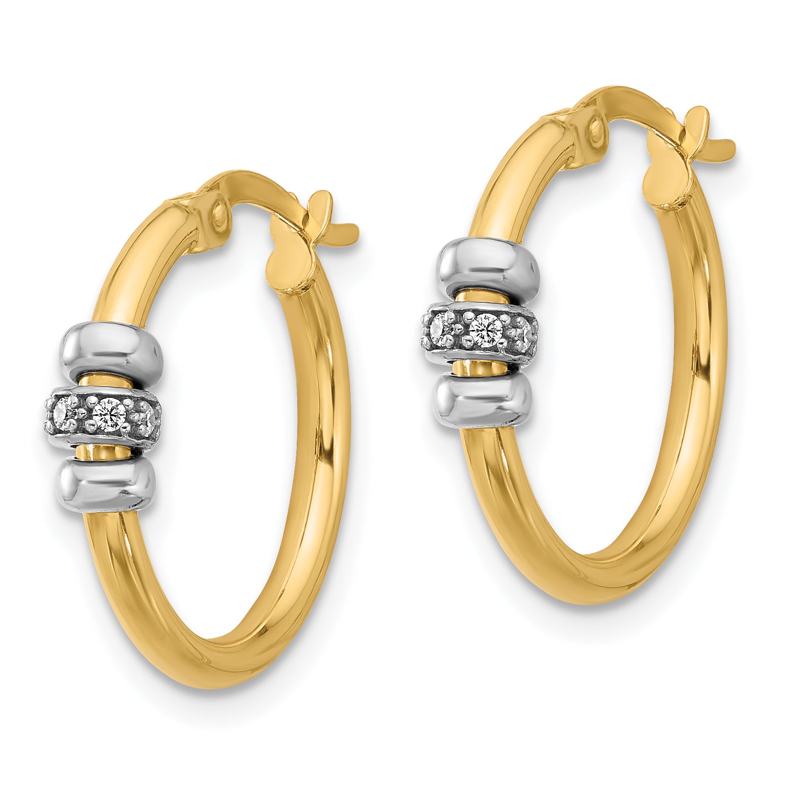 14K Two-tone Polished CZ Hoop Earrings Secondary image