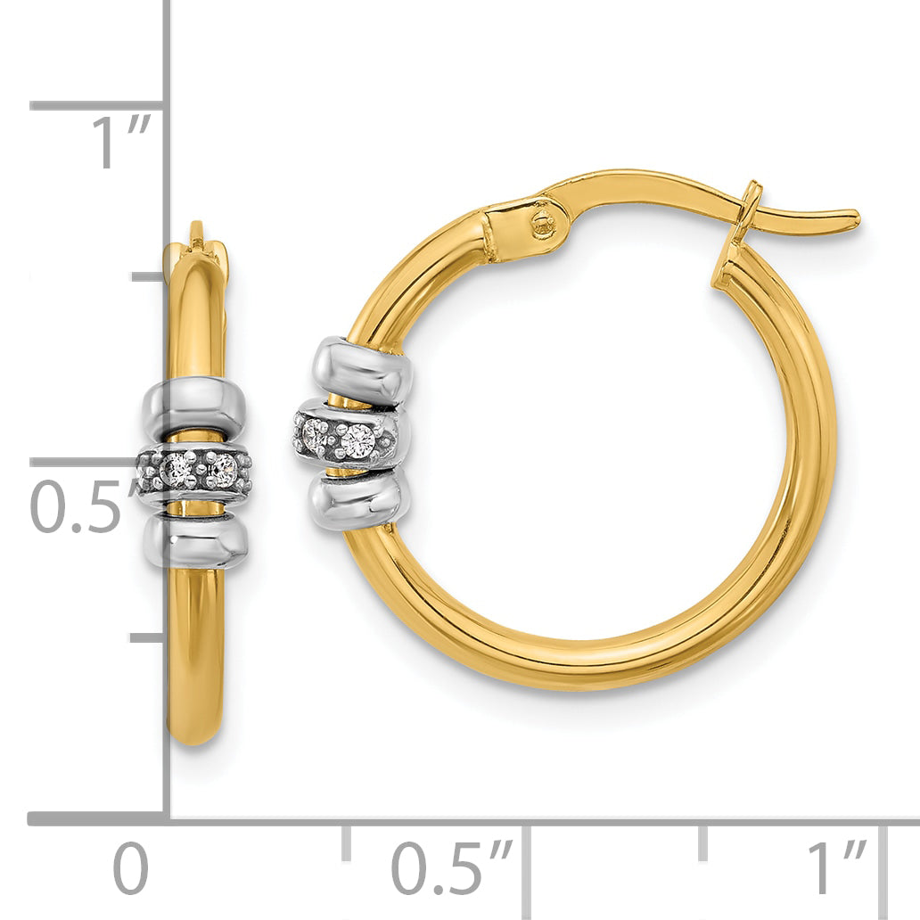 14K Two-tone Polished CZ Hoop Earrings
