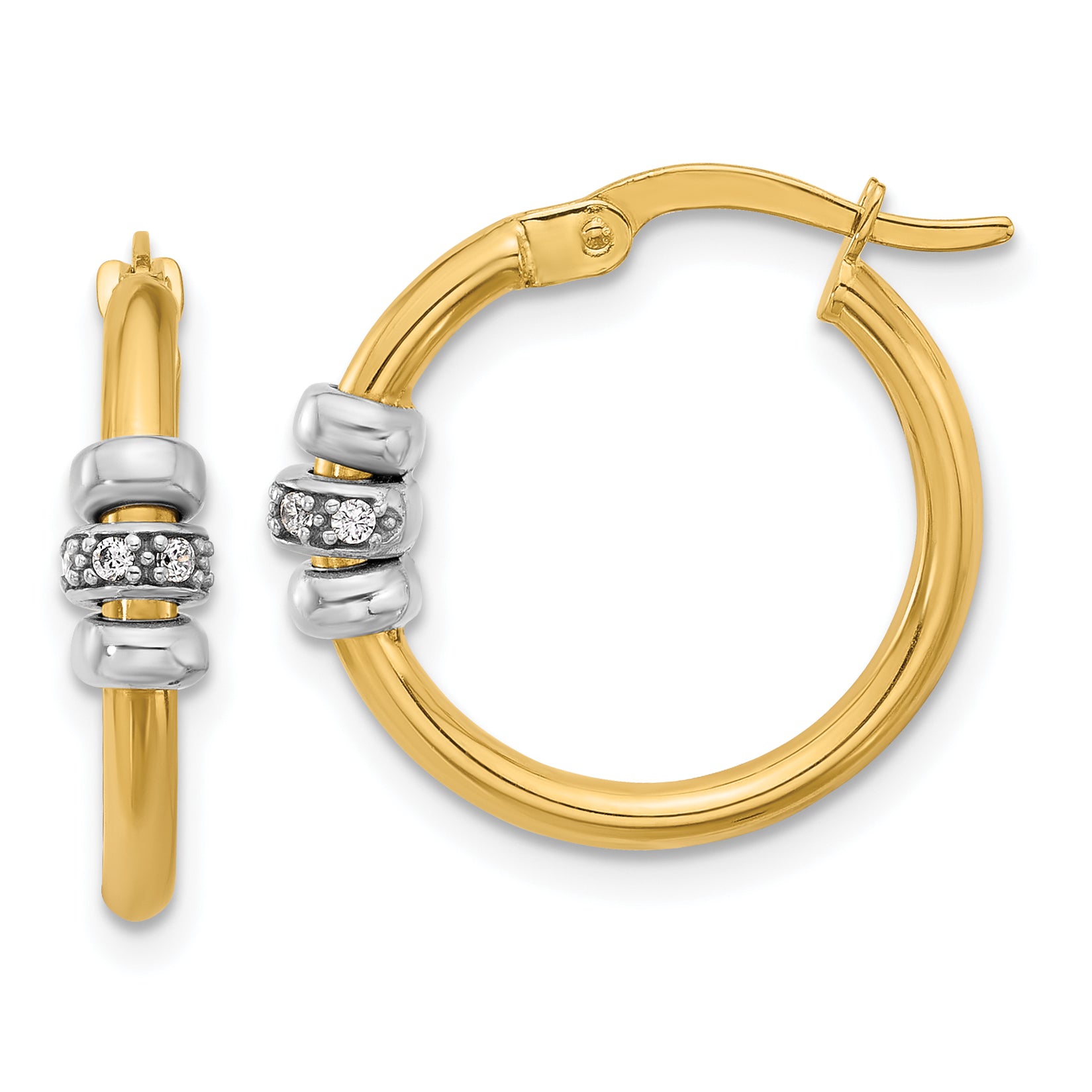 14K Two-tone Polished CZ Hoop Earrings