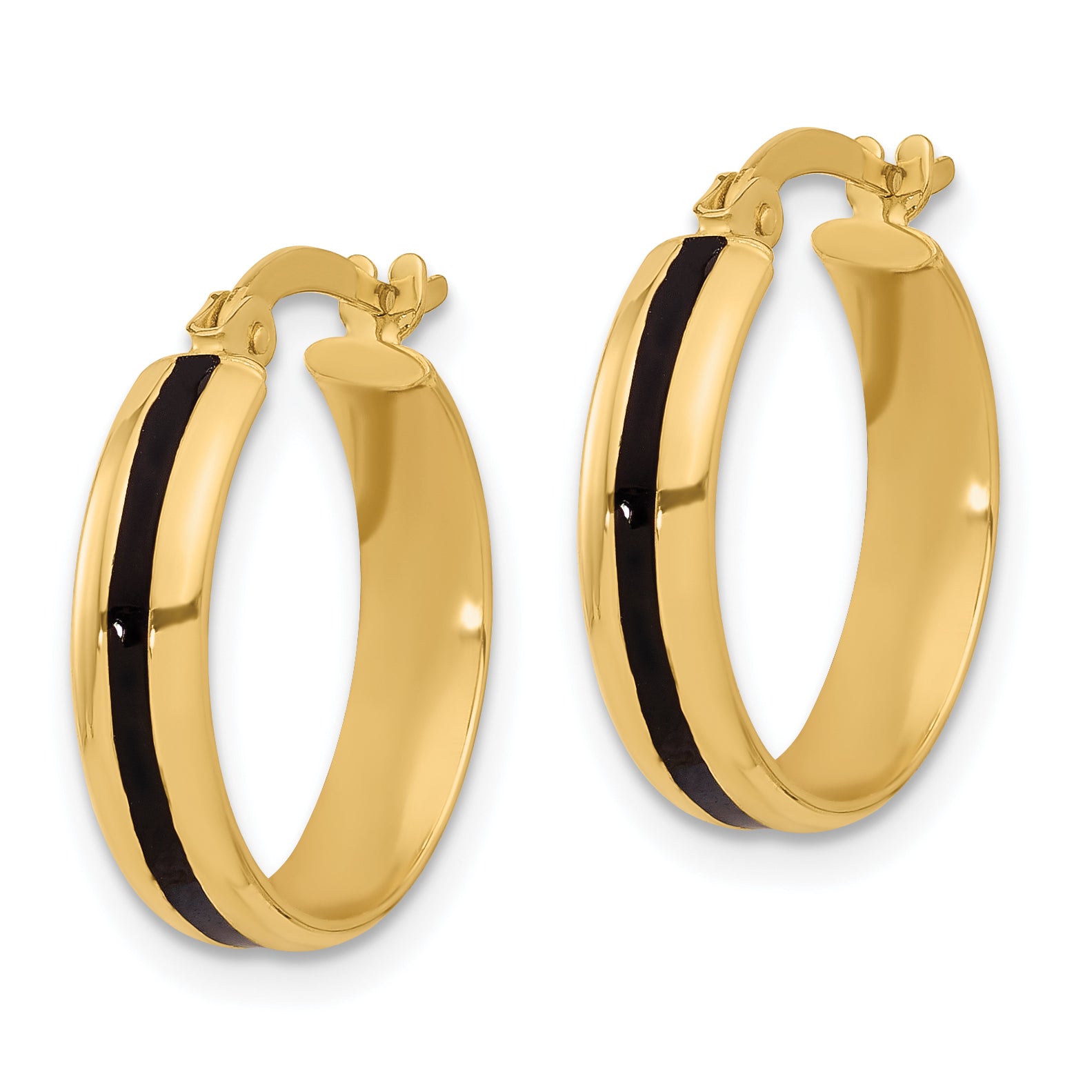 14K Polished with Black Enamel Hoop Earrings Secondary image